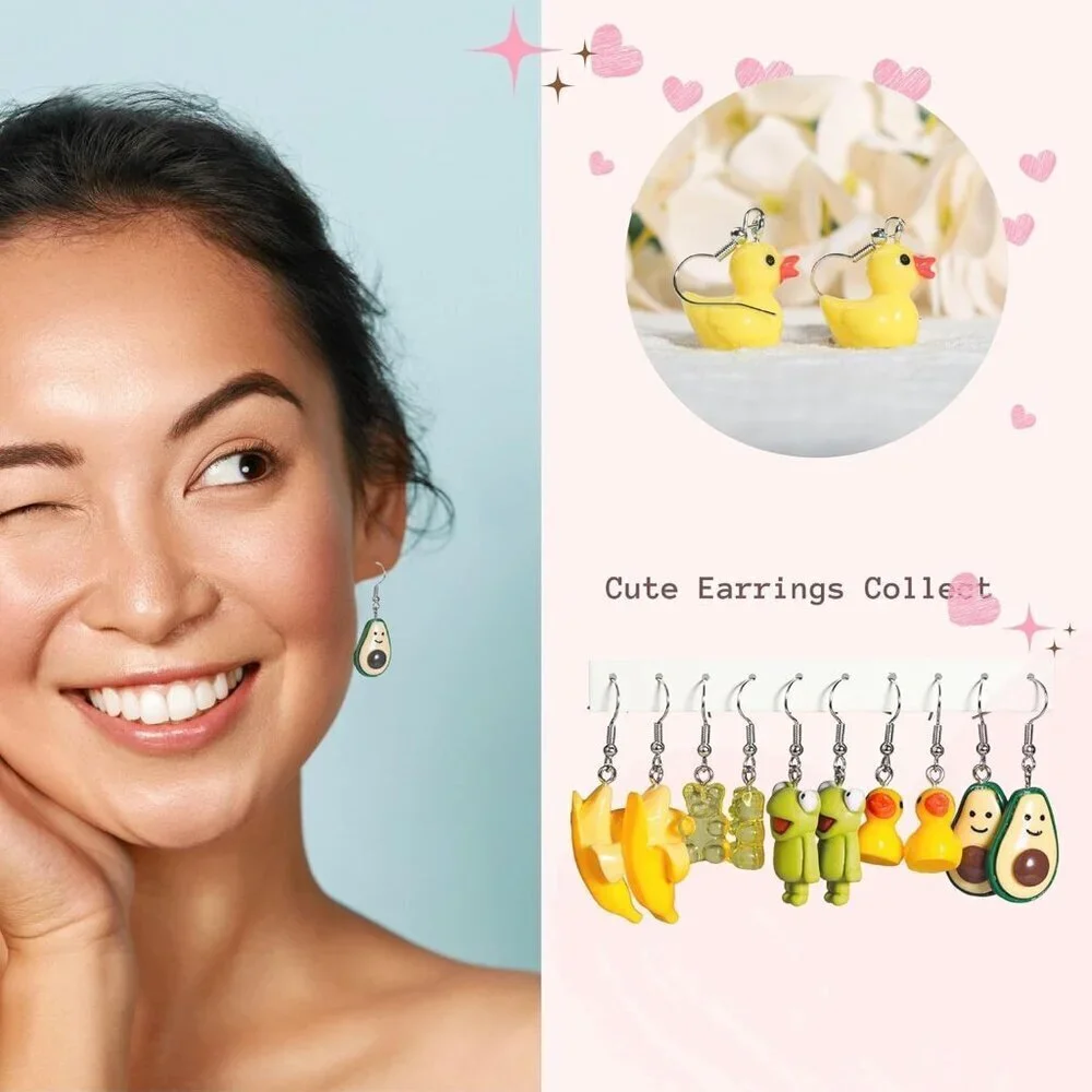 Whimsical 30-Pair Earring Set for Women - Cute Animal, Food & Aesthetic Styles - Picture 4 of 6